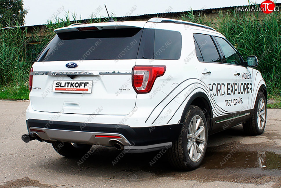 7 799 р. Защита заднего бампера Slitkoff (d76 мм, уголки)  Ford Explorer  U502 (2017-2019) 2-ой рестайлинг, 5 дв. (Сталь с полимерным покрытием. Цвет: чёрный)  с доставкой в г. Омск