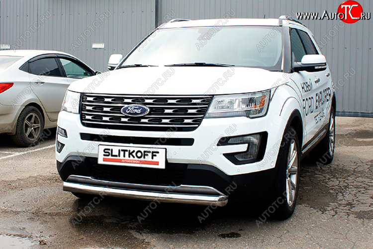 9 999 р. Защита переднего бампера Slitkoff (Ø 76 мм)  Ford Explorer  U502 (2017-2019) 2-ой рестайлинг, 5 дв. (Цвет: серебристый)  с доставкой в г. Омск