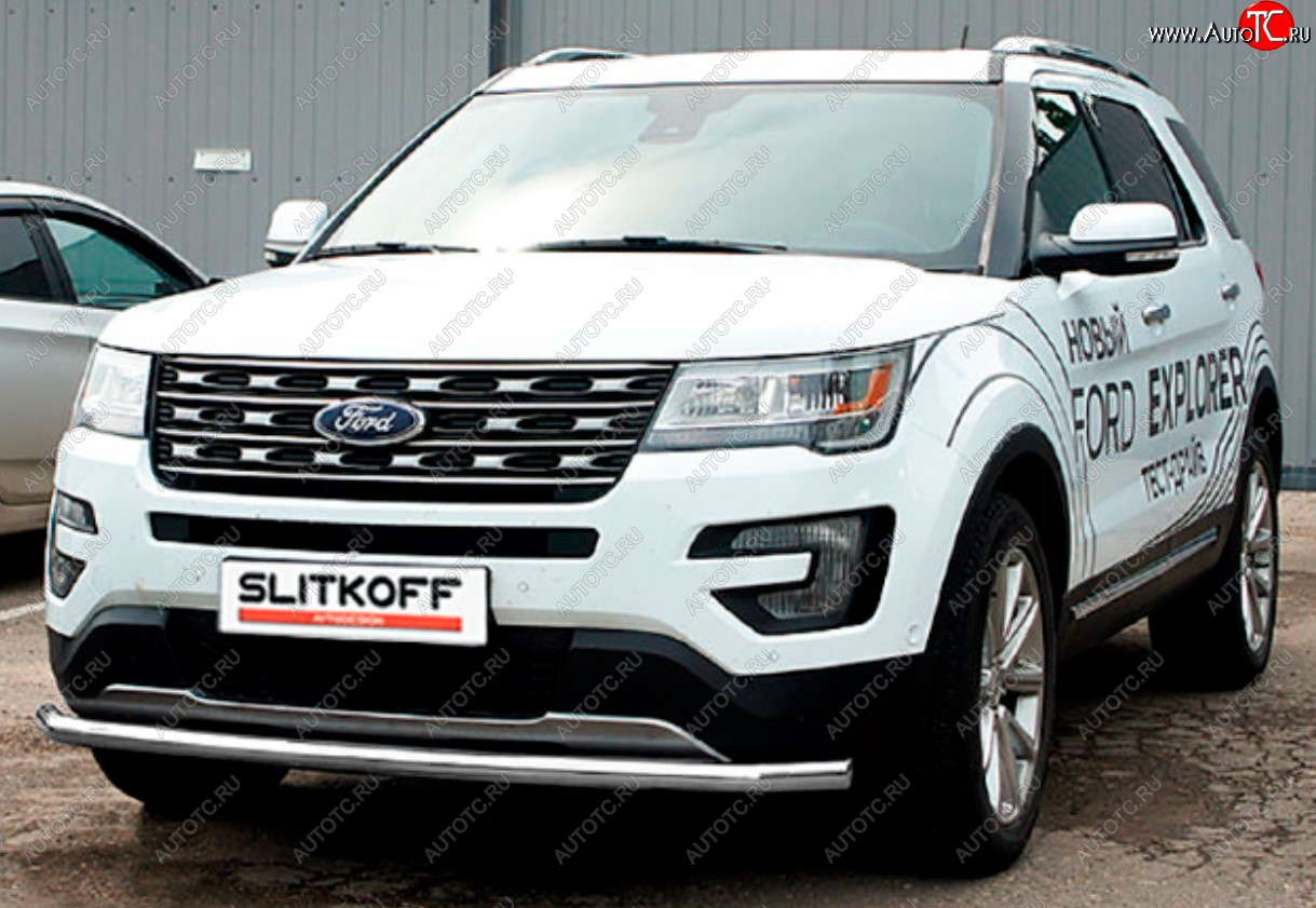 8 199 р. Защита переднего бампера Slitkoff (Ø 57 мм).  Ford Explorer  U502 (2017-2019) 2-ой рестайлинг, 5 дв. (Сталь с полимерным покрытием. Цвет: серебристый)  с доставкой в г. Омск