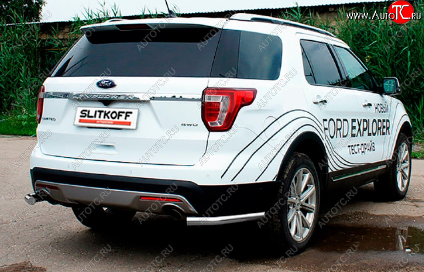 6 799 р. Защита заднего бампера Slitkoff (Ø 57, уголки)  Ford Explorer  U502 (2017-2019) 2-ой рестайлинг, 5 дв. (Сталь с полимерным покрытием. Цвет: серебристый)  с доставкой в г. Омск