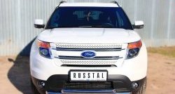 Двойная защита переднего бампера из труб диаметром по 63 мм SLITKOFF Ford Explorer U502 дорестайлинг (2010-2016)