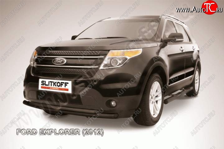 10 399 р. Защита переднего бампера d57/d57 Slitkoff  Ford Explorer  U502 (2010-2016) дорестайлинг (Цвет: серебристый)  с доставкой в г. Омск