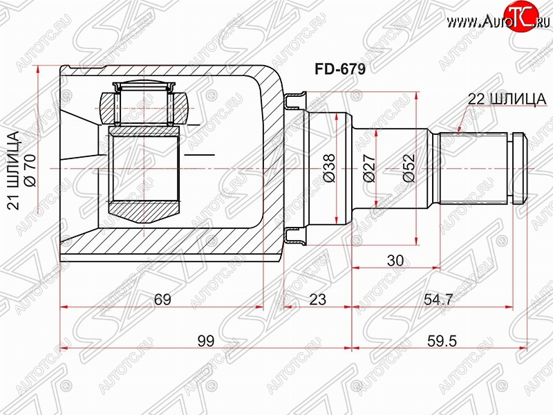 2 899 р. Шрус (внутренний/левый) SAT (шлицев 21*22, сальник 38 мм) Ford Fiesta 5 хэтчбэк 5 дв. дорестайлинг (2001-2005)  с доставкой в г. Омск