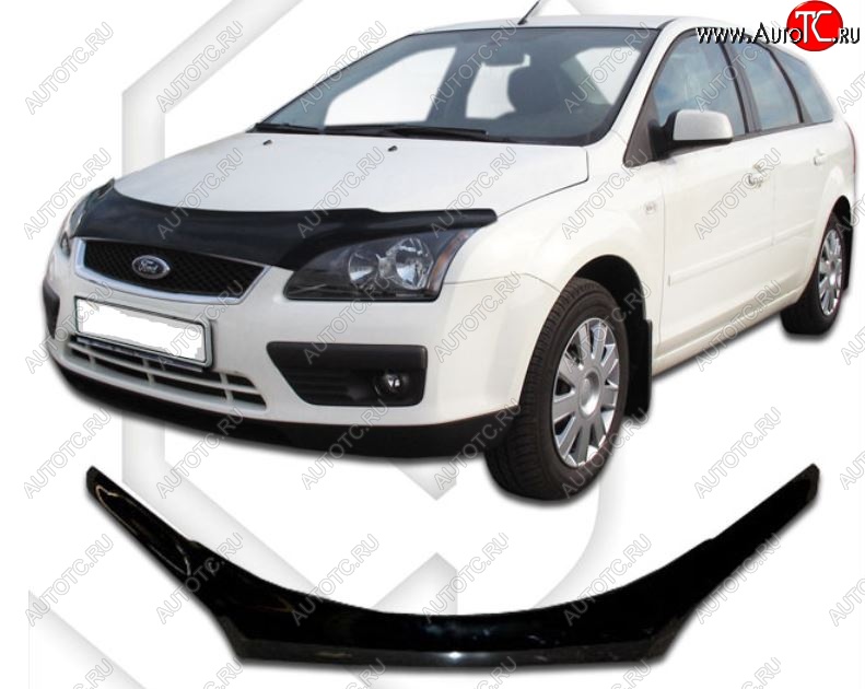 2 489 р. Дефлектор капота CA-Plastiс exclusive  Ford Focus  2 (2004-2008)  седан дорестайлинг, универсал дорестайлинг, хэтчбэк 3 дв. дорестайлинг, хэтчбэк 5 дв. дорестайлинг (Classic черный, Без надписи)  с доставкой в г. Омск