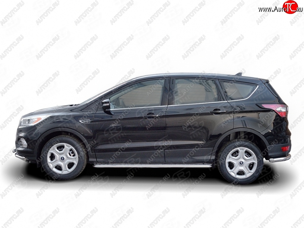 30 999 р. Порожки для ног (Ø42) SLITKOFF  Ford Kuga  2 (2016-2019) рестайлинг (лист - алюминий, профиль - нержавейка)  с доставкой в г. Омск