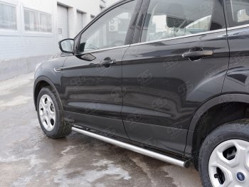 16 549 р. Защита порогов (Ø63 мм) SLITKOFF Ford Kuga 2 рестайлинг (2016-2019) (с пластиковыми заглушками на торцах)  с доставкой в г. Омск. Увеличить фотографию 2