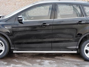 17 599 р. Защита порогов из круглой трубы диаметром 63 мм SLITKOFF v3 Ford Kuga 2 рестайлинг (2016-2019)  с доставкой в г. Омск. Увеличить фотографию 2