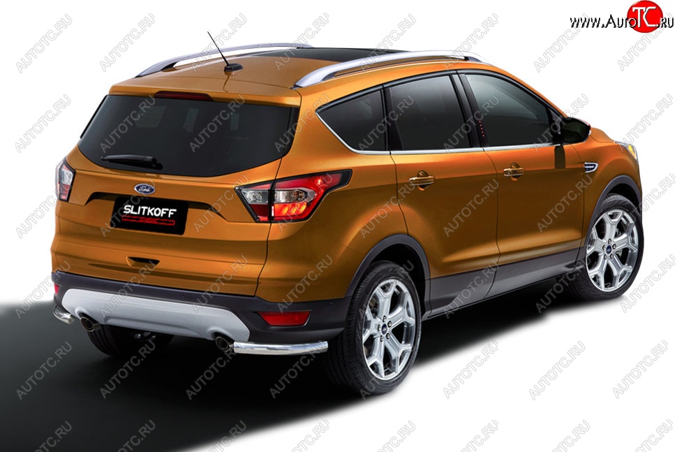 6 499 р. Защита заднего бампера Slitkoff (d57, уголки)  Ford Kuga  2 (2016-2019) рестайлинг (Нержавейка, Полированная)  с доставкой в г. Омск