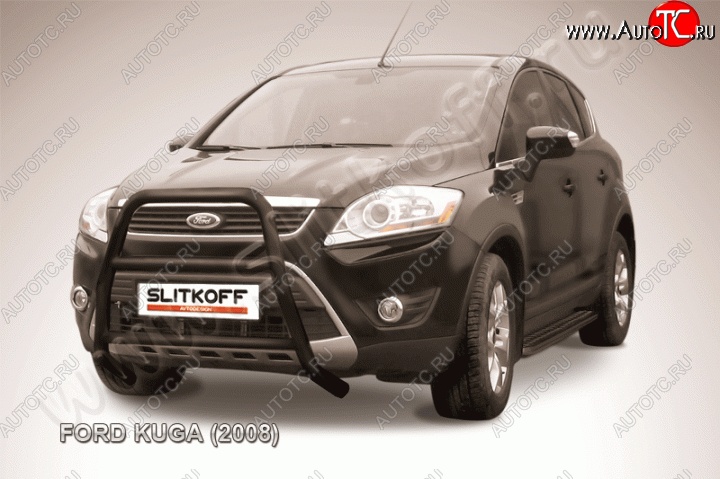 15 949 р. Кенгурятник d57 Slitkoff (высокий, с перемычками)  Ford Kuga  1 (2008-2013) (Цвет: серебристый)  с доставкой в г. Омск