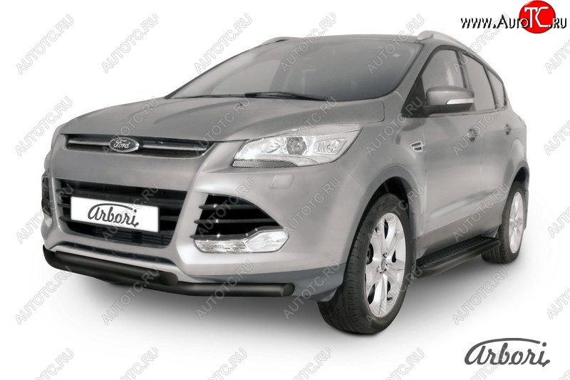 6 119 р. Защита переднего бампера Arbori (черная, 2 трубы d57 mm). Ford Kuga 2 дорестайлинг (2013-2016)  с доставкой в г. Омск