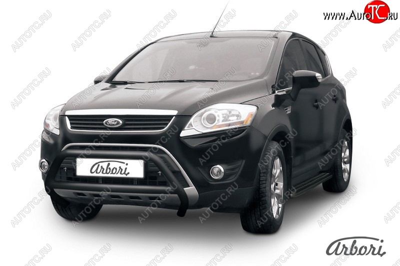 11 789 р. Защита переднего бампера Arbori (низкая, черная, d57 mm) Ford Kuga 1 (2008-2013)  с доставкой в г. Омск