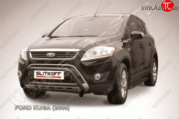 14 849 р. Кенгурятник d57 Slitkoff (низкий с перемычкой)  Ford Kuga  1 (2008-2013) (Цвет: серебристый)  с доставкой в г. Омск