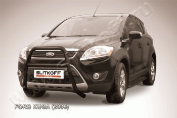 14 849 р. Кенгурятник d57 Slitkoff (высокий, с перемычкой)  Ford Kuga  1 (2008-2013) (Цвет: серебристый)  с доставкой в г. Омск. Увеличить фотографию 1