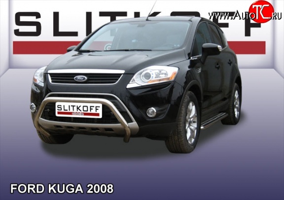 19 599 р. Усиленная низкая защита переднего бампера Slitkoff  Ford Kuga  1 (2008-2013) (Нержавейка, Полированная)  с доставкой в г. Омск