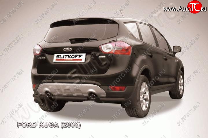 3 899 р. Защита заднего бампера d57 Slitkoff (d57, черная, короткая)  Ford Kuga  1 (2008-2013) (Цвет: серебристый)  с доставкой в г. Омск