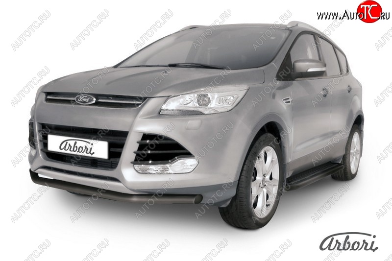 7 019 р. Защита переднего бампера Arbori (черная, 1 труба d57 mm). Ford Kuga 2 дорестайлинг (2013-2016)  с доставкой в г. Омск