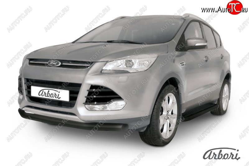 7 019 р. Защита переднего бампера Arbori (черная, 1 труба d76 mm). Ford Kuga 2 дорестайлинг (2013-2016)  с доставкой в г. Омск