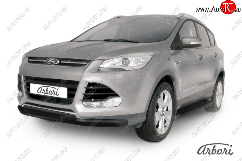 8 369 р. Защита переднего бампера Arbori (черная, 2 трубы d76 и 57 mm) Ford Kuga 2 дорестайлинг (2013-2016)  с доставкой в г. Омск