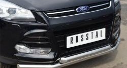 14 899 р. Защита переднего бампера (2 трубыØ76 мм, нержавейка) SLITKOFF Ford Kuga 2 дорестайлинг (2013-2016)  с доставкой в г. Омск. Увеличить фотографию 2