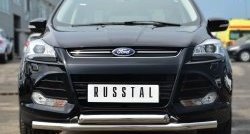 Защита переднего бампера (2 трубыØ76 мм, нержавейка) SLITKOFF Ford Kuga 2 дорестайлинг (2013-2016)