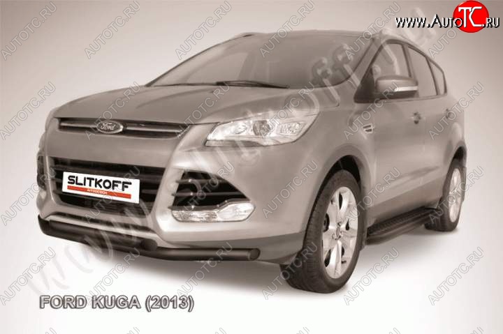 7 249 р. Защита переднего бампера Slitkoff (труба d57/d57)  Ford Kuga  2 (2013-2016) дорестайлинг (Цвет: серебристый)  с доставкой в г. Омск