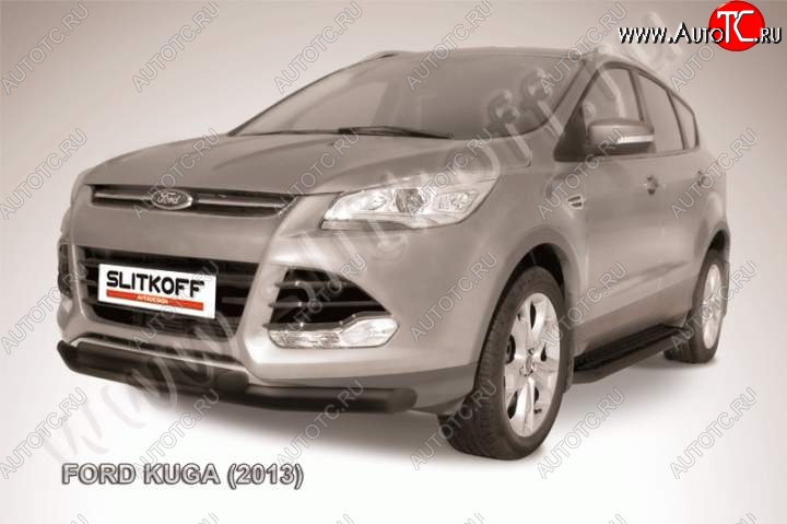 9 949 р. Защита переднего бампера Slitkoff (труба d76/d57) Ford Kuga 2 дорестайлинг (2013-2016) (Цвет: серебристый)  с доставкой в г. Омск