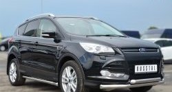 13 849 р. Защита порогов из круглой трубы диаметром 63 мм Russtal Ford Kuga 2 дорестайлинг (2013-2016) (Защита порогов с со скосами на торцах (вариант 1))  с доставкой в г. Омск. Увеличить фотографию 2