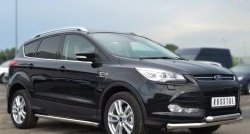 13 849 р. Защита порогов из круглой трубы диаметром 63 мм Russtal Ford Kuga 2 дорестайлинг (2013-2016) (Защита порогов с со скосами на торцах (вариант 1))  с доставкой в г. Омск. Увеличить фотографию 7