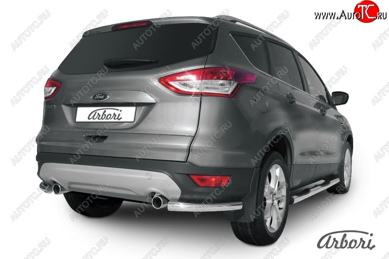 6 389 р. Защита заднего бампера Arbori (уголки, нержавейка, 1 труба d57 mm). Ford Kuga 2 дорестайлинг (2013-2016)  с доставкой в г. Омск