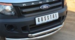 21 549 р. Защита переднего бампера (2 трубыØ76 и 63 мм, нержавейка) SLITKOFF Ford Ranger RapCab дорестайлинг (2011-2016)  с доставкой в г. Омск. Увеличить фотографию 2