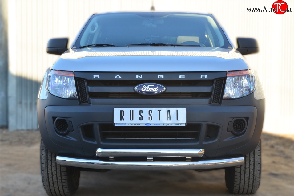 21 549 р. Защита переднего бампера (2 трубыØ76 и 63 мм, нержавейка) SLITKOFF Ford Ranger RapCab дорестайлинг (2011-2016)  с доставкой в г. Омск