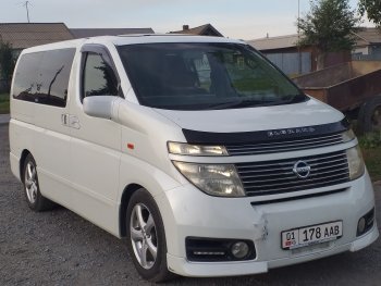 1 759 р. Дефлектор капота CA-Plastic  Nissan Elgrand  2 (2004-2010) рестайлинг (Classic черный, Без надписи)  с доставкой в г. Омск. Увеличить фотографию 2