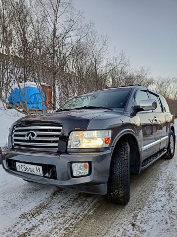 2 799 р. Дефлектор капота CA-Plastiс exclusive INFINITI QX56 JA60 дорестайлинг (2004-2007) (Classic черный, Без надписи)  с доставкой в г. Омск. Увеличить фотографию 2