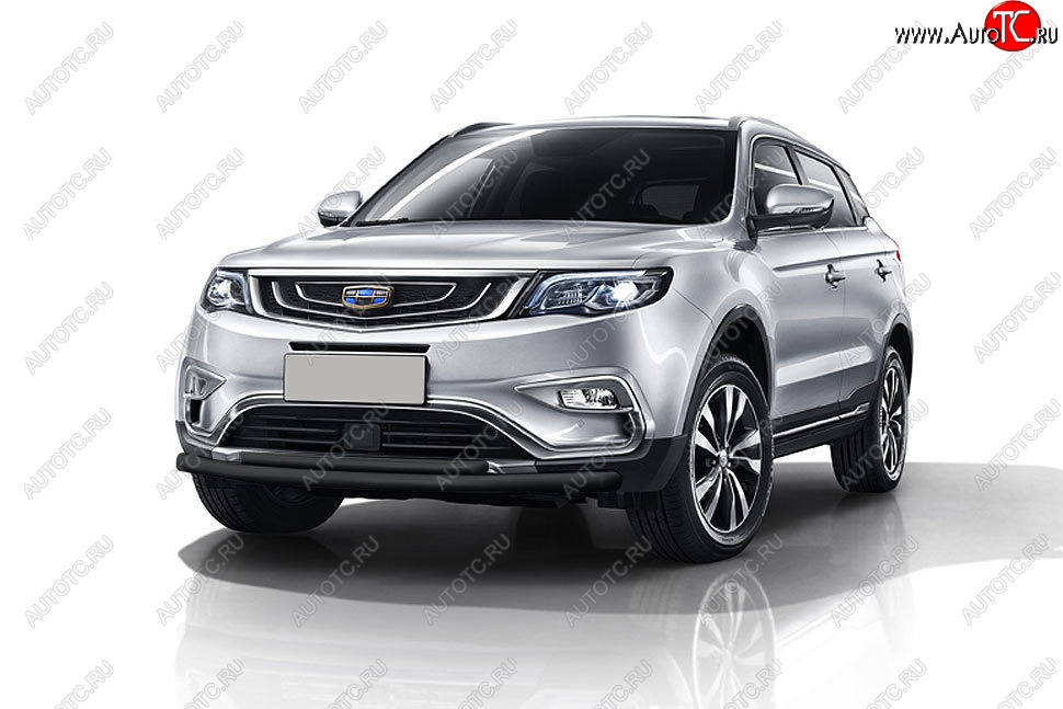 12 399 р. Защита переднего бампера Slitkoff (двойная, d57/42 мм)  Geely Atlas  NL3 (2016-2022) (Сталь с полимерным покрытием. Цвет: чёрный)  с доставкой в г. Омск