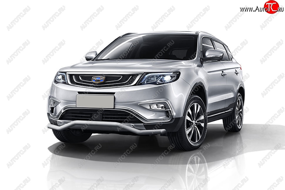 8 549 р. Защита переднего бампера Slitkoff (волна, d57 мм)  Geely Atlas  NL3 (2016-2022) (Сталь с полимерным покрытием. Цвет: серебристый)  с доставкой в г. Омск