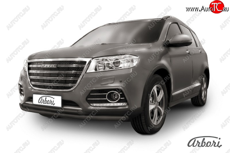 9 699 р. Защита переднего бампера Arbori (черная, 2 трубы d57 и 42 mm) Haval H6 (2013-2020)  с доставкой в г. Омск