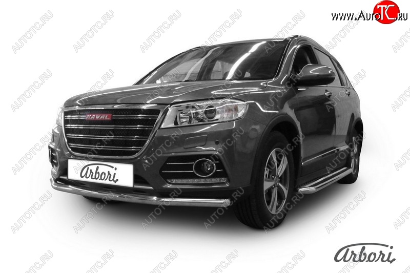 4 999 р. Защита переднего бампера Arbori (нержавейка, 2 трубы d57 и 42 mm) Haval H6 (2013-2020)  с доставкой в г. Омск