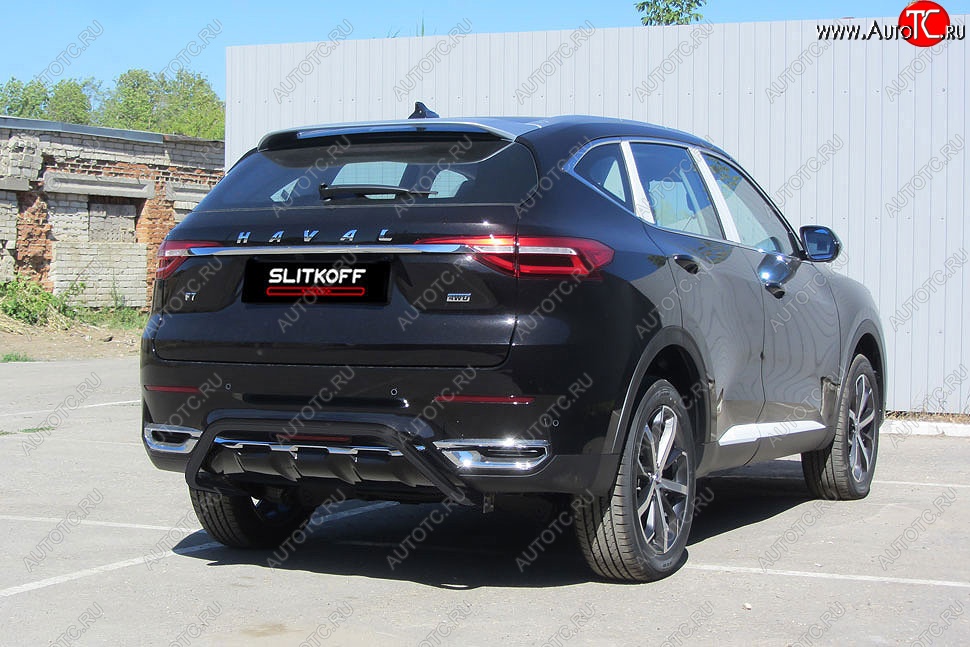 9 549 р. Защита заднего бампера (Ø42 мм скоба, окрашенная) Slitkoff  Haval F7 - F7x (цвет: черный)  с доставкой в г. Омск