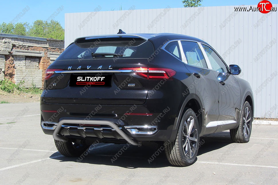 9 549 р. Защита заднего бампера (Ø42 мм скоба, окрашенная) Slitkoff  Haval F7 - F7x (цвет: серебро)  с доставкой в г. Омск