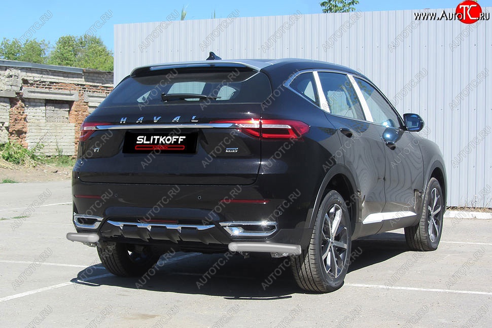 3 999 р. Защита заднего бампера (Ø57 мм уголки, окрашенная) Slitkoff  Haval F7 - F7x (цвет: серебро)  с доставкой в г. Омск