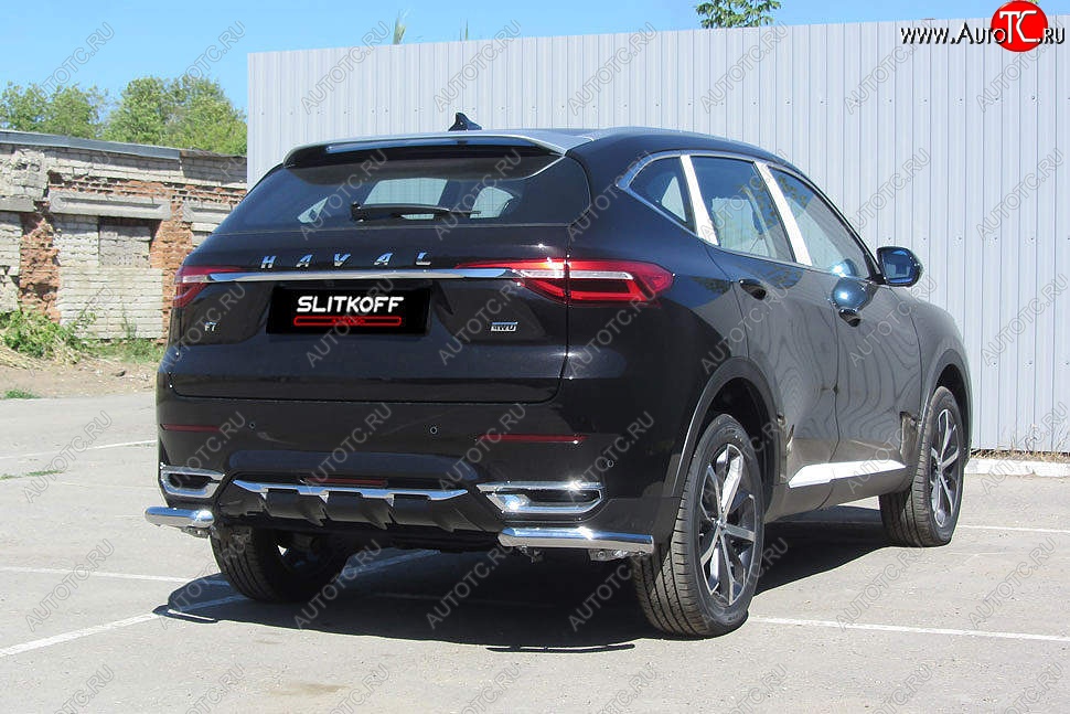 6 649 р. Защита заднего бампера (Ø57 мм уголки, нержавейка) Slitkoff  Haval F7 - F7x  с доставкой в г. Омск