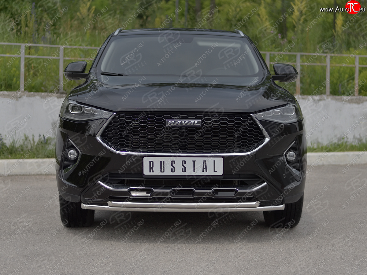 13 999 р. Защита переднего бампера (Ø42 мм, нержавейка, 4WD) SLITKOFF Haval F7x  дорестайлинг (2019-2022) (полированная нержавейка)  с доставкой в г. Омск