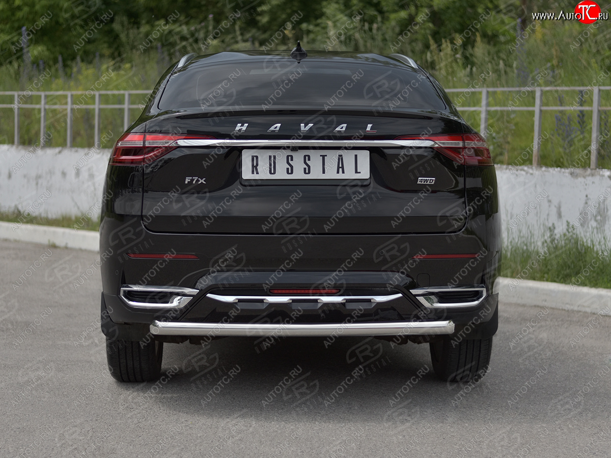 11 399 р. Защита заднего бампера (Ø63 мм, нержавейка) SLITKOFF  Haval F7x (2019-2022)  дорестайлинг  с доставкой в г. Омск