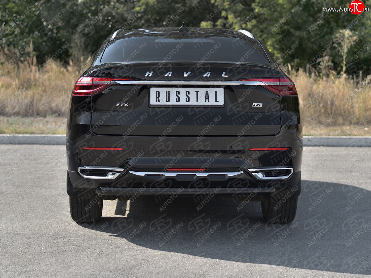 6 699 р. Защита заднего бампера (Ø63 мм, окрашенная) SLITKOFF  Haval F7x (2019-2022)  дорестайлинг (цвет черный муар)  с доставкой в г. Омск