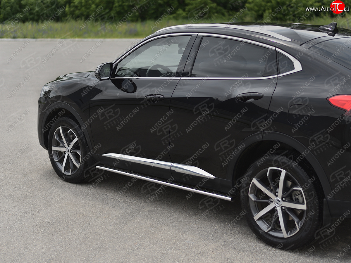 23 749 р. Защита порогов (Ø75x42 мм, с проступью) Russtal Haval F7x  дорестайлинг (2019-2022) (полированная нержавейка)  с доставкой в г. Омск