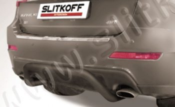 Защита заднего бампера Slitkoff (d57, скоба) Haval (Хавал) H2 (Н2) (2014-2021)  (Сталь с полимерным покрытием. Цвет: чёрный)