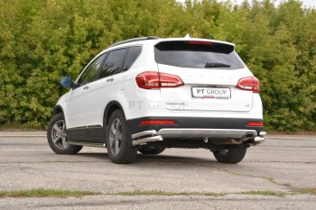 Защита заднего бампера Petroil Tuning (уголки двойные, d63/51) Haval H6 (2013-2020)  (Нержавеющая полированная сталь)