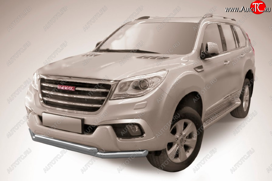 8 799 р. Защита переднего бампера Slitkoff (Ø 57+Ø 57, двойная).  Haval H9 (2017-2019) 1-ый рестайлинг (Сталь с полимерным покрытием. Цвет: серебристый)  с доставкой в г. Омск