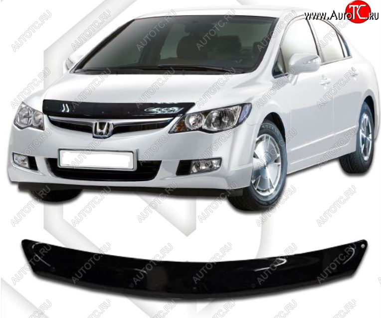 1 739 р. Дефлектор капота CA-Plastiс  Honda Civic  FD (2005-2011) седан дорестайлинг, седан рестайлинг (Classic черный, Без надписи)  с доставкой в г. Омск