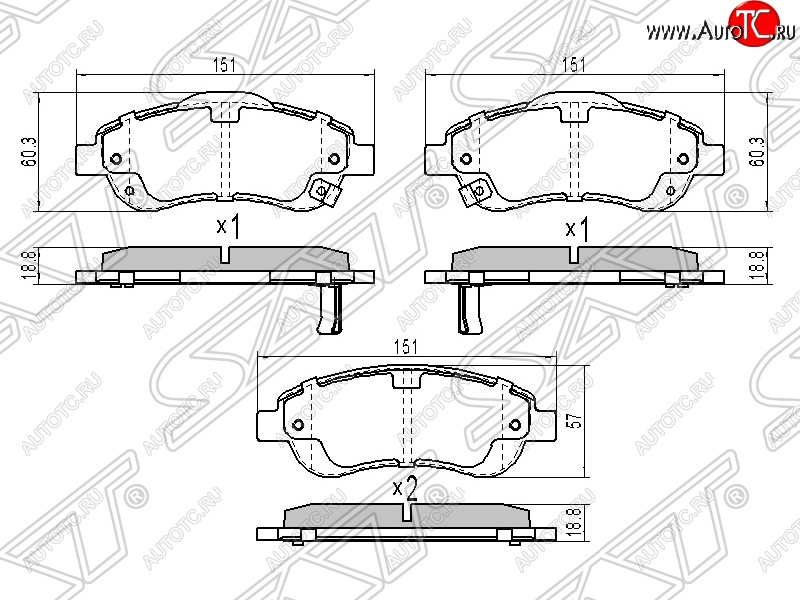 1 459 р. Колодки тормозные передние SAT  Honda CR-V  RE1,RE2,RE3,RE4,RE5,RE7 (2009-2012) рестайлинг  с доставкой в г. Омск